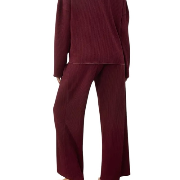 Burgundy Wine Color 2 Piece Stretch Knit Pants Outfit M-L - Picture 6 of 6